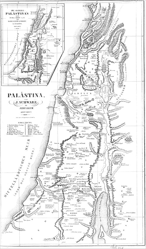Mapa Izraela rabina Josepha Schwarza 1847