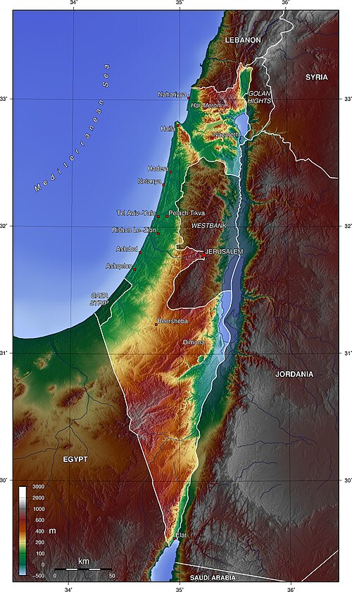 Mapa topograficzna Izraela (angielski)