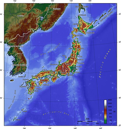 Mapa topograficzna Japonii