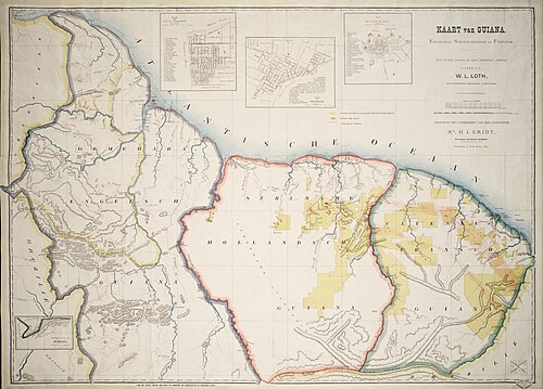 Mapa Gujany - Angielska, Holenderska i Francuska (1888)
