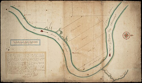 Mapa plantacji Acaribo i Waterland na rzece Surinam (1713)