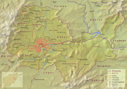 Mapa topograficzna prowincji Kabul