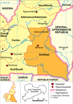 Kamerun - Mapa polityczna - Wschód