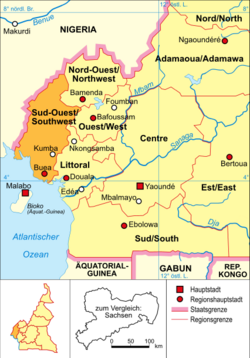Kamerun - Mapa polityczna - Południowy zachód