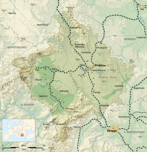 Mapa sieci kolejowej Kosowa