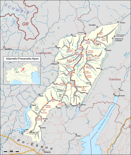 Mapa Gór Adamello-Presanella