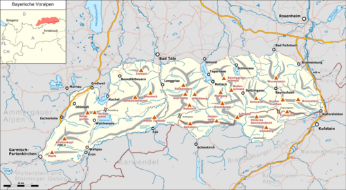 Mapa Alp Bawarskich Przedgórskich