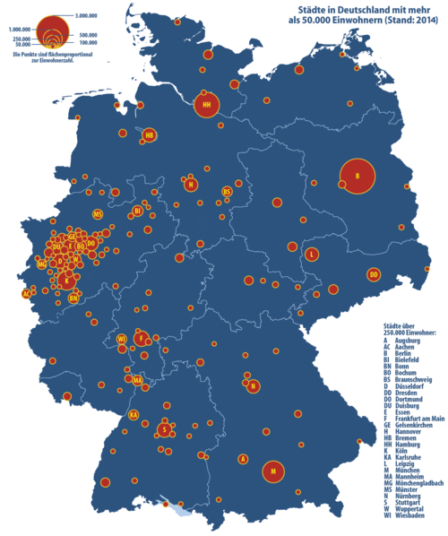 Mapa Niemiec - miasta ponad 50000