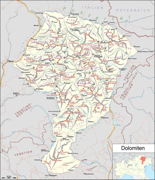 Mapa Dolomitów