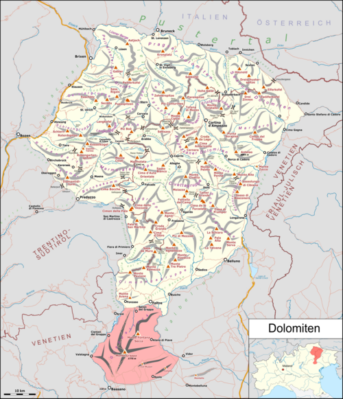 Mapa Dolomitów z Grappastock