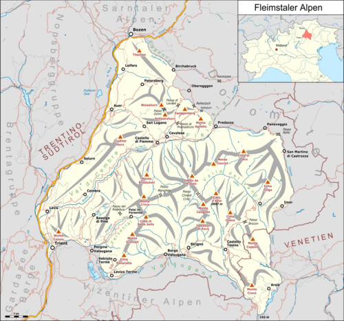 Mapa Alp Fleimtalskich