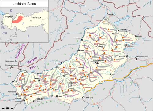 Mapa Alpy Lechtal