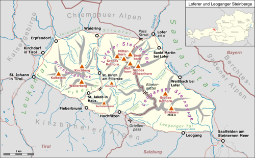 Mapa Loferer i Leoganger Steinberge