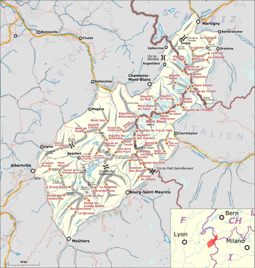 Mapa grupy Mont Blanc