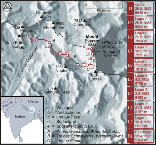 Mapa Mount Everest - Trasa Hillary i Norgay