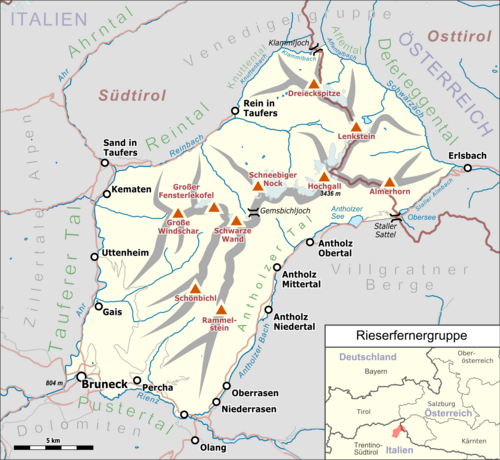 Mapa Rieserfernergruppe