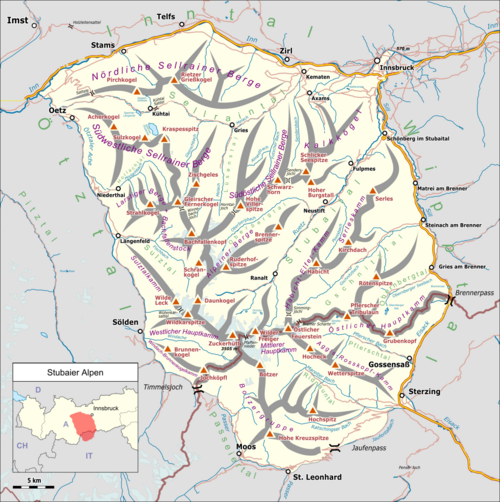 Mapa Alpy Stubai