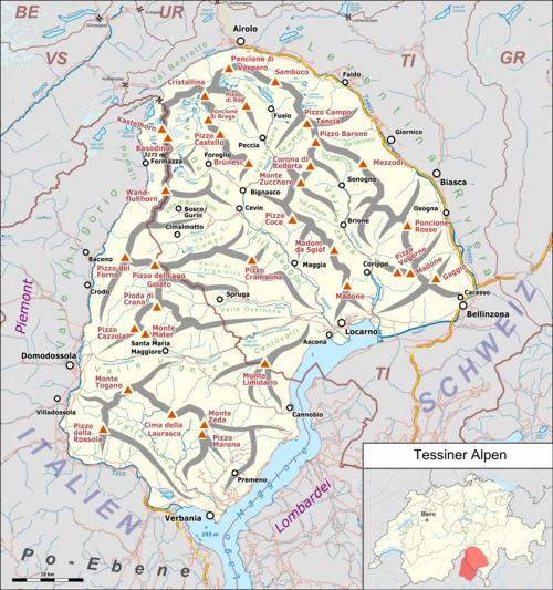 Mapa Alp Tessinu