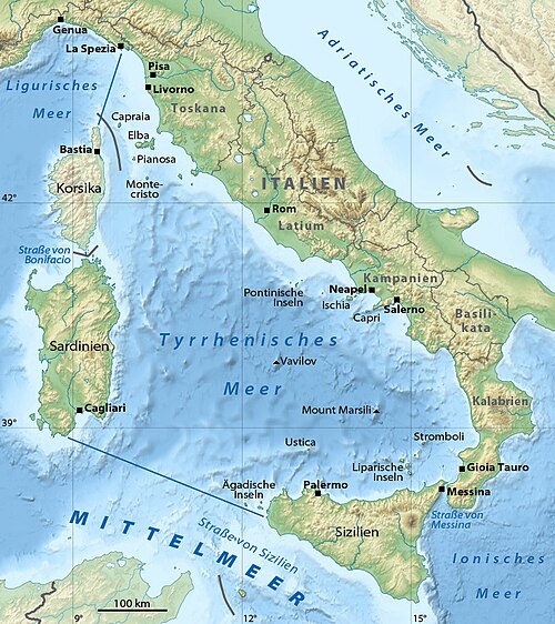 Mapa Morza Tyrreńskiego