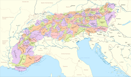 Mapa grup górskich w Alpach