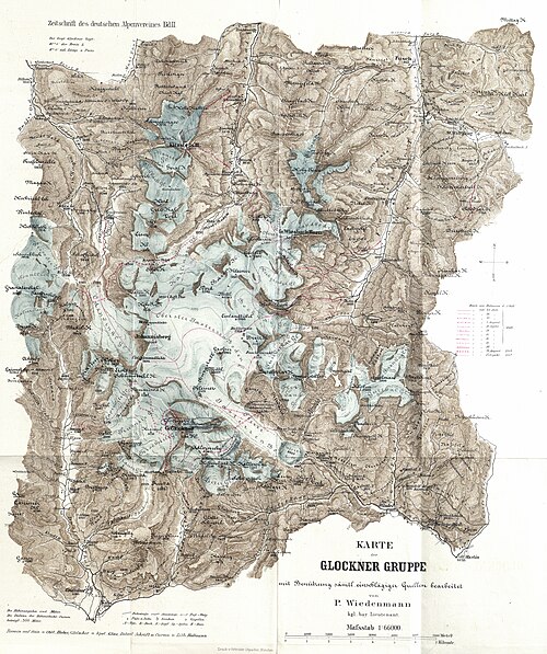 Mapa grupy Glockner 1871