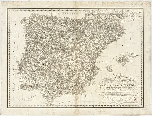 Mapa Półwyspu Iberyjskiego - Królestwa Hiszpanii i Portugalii