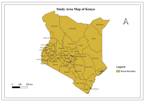 Mapa obszaru badawczego Kenii