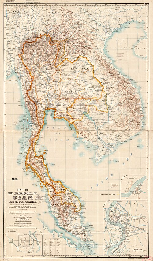 Królestwo Siam (Tajlandia) Mapa 1900