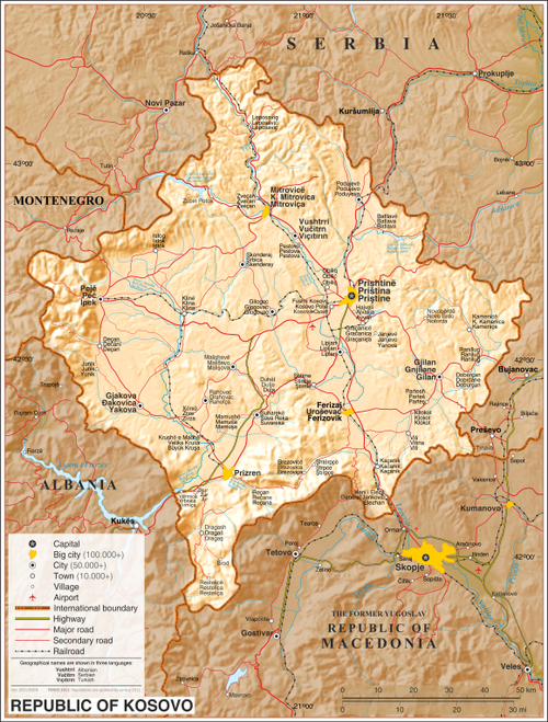 Kosowo - Mapa topograficzna