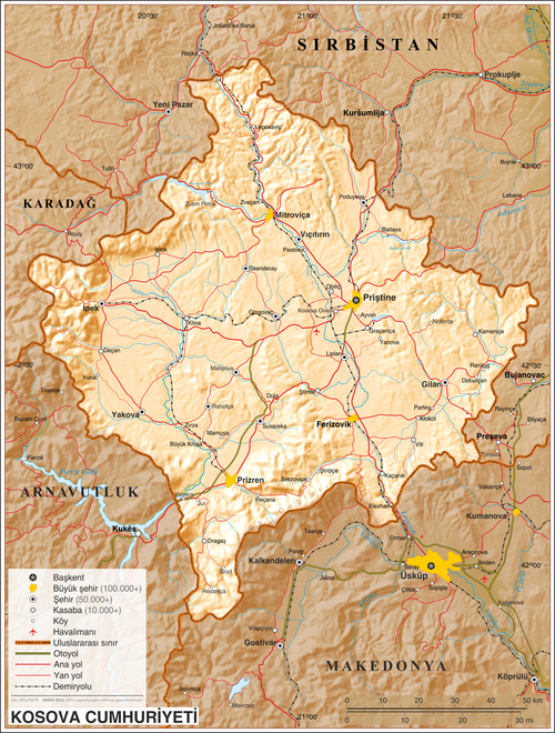 Kosowo - Mapa topograficzna TR
