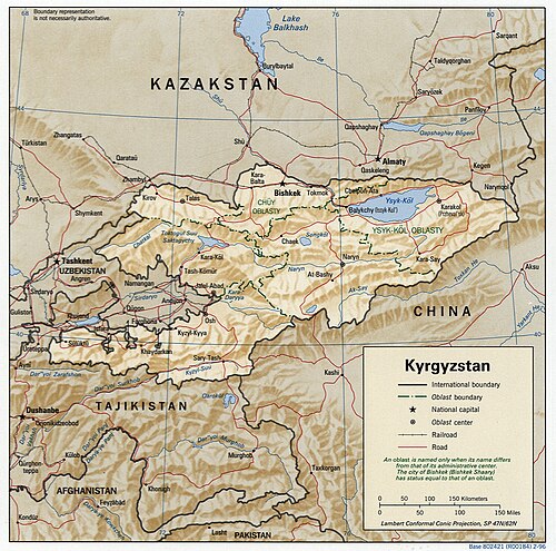 Kirgistan mapa CIA 1996