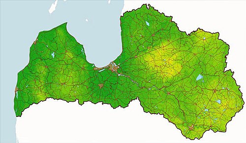 Mapa fizycznogeograficzna Łotwy