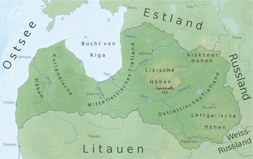 Mapa topograficzna i położenia Łotwy