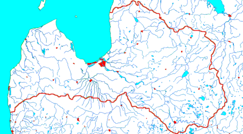 Mapa ślepa Łotwy z miastami