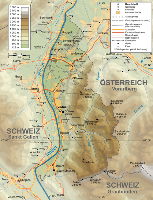 Mapa topograficzna Liechtensteinu
