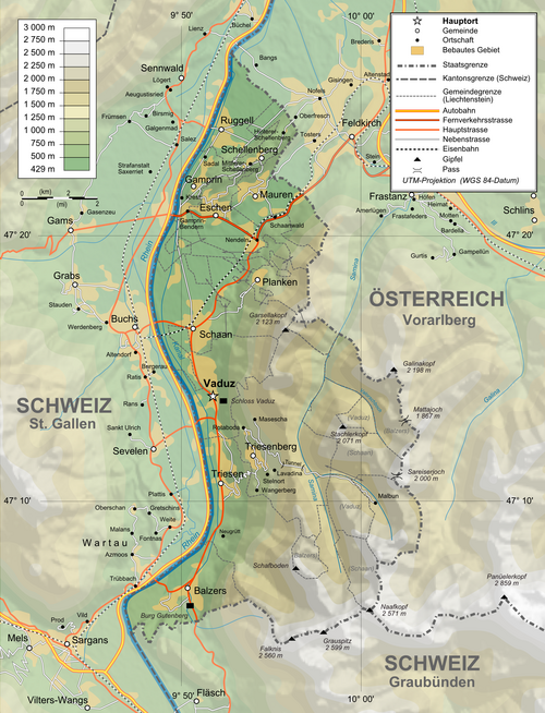 Mapa topograficzna Lichtensteinu