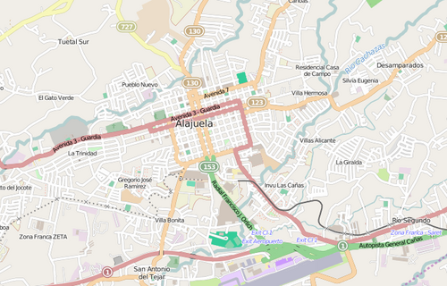 Mapa położenia Alajuela