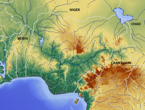 Mapa lokalizacji Nigerii z ulgą terenu