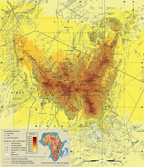 Mapa topograficzna masywu Tibesti