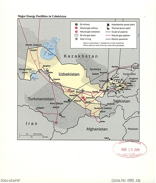 Główne obiekty energetyczne w Uzbekistanie