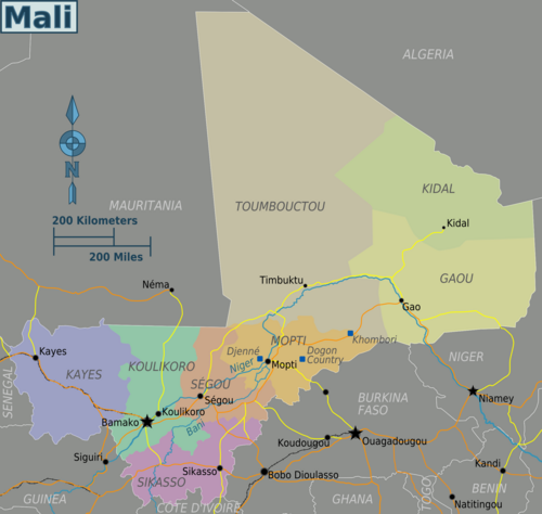 Mapa regionów Mali