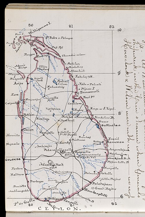 Mapa ręczna Cejlonu (Sri Lanka)