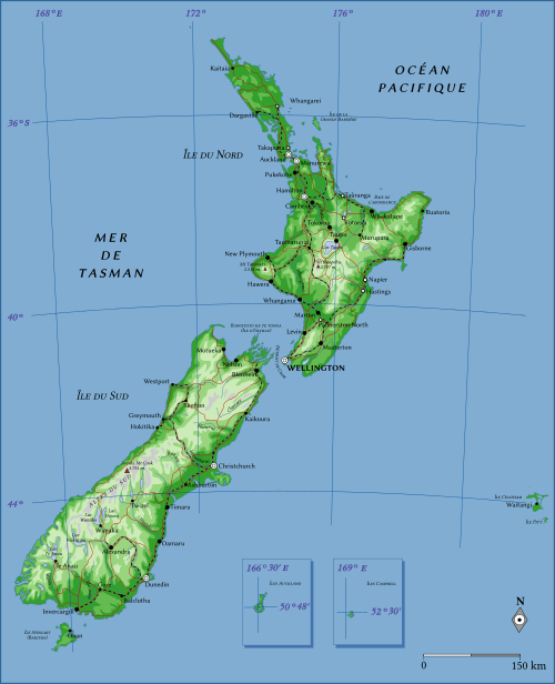 Mapa Nowej Zelandii (francuski)