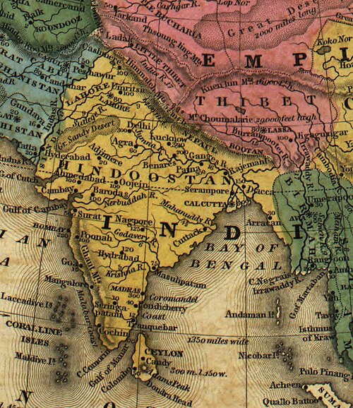 Mapa Tybetu z Lhasą i Indiami 1839