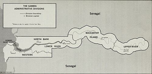 Mapa podziału administracyjnego Gambii