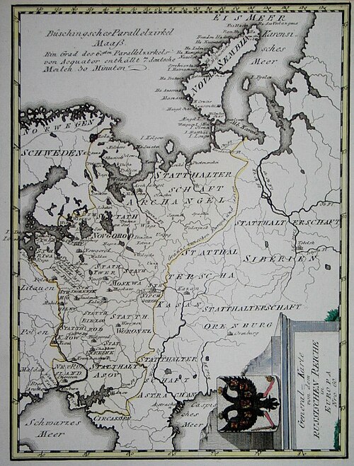 Mapa europejskiej Rosji w 1791 roku Reilly'ego