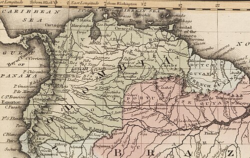 Mapa Wielkiej Kolumbii i Gujany 1823