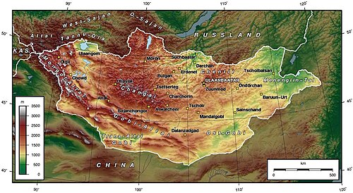 Mapa topograficzna Mongolii