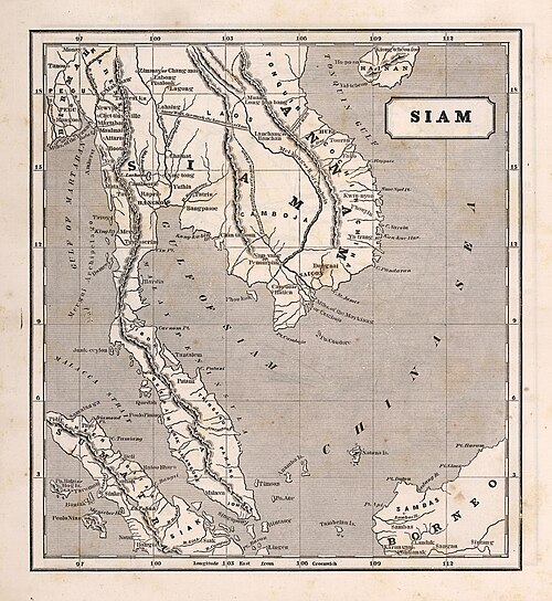 Mapa Syjamu (Tajlandia) 1848