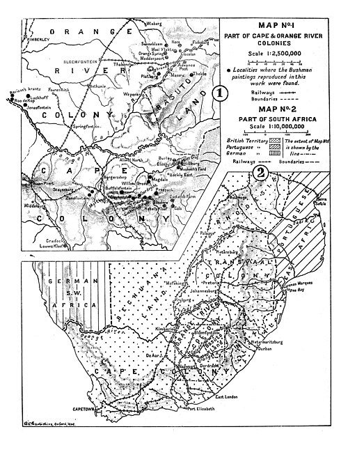 Mapa Południowej Afryki - Miejsca rysunków Bushmanów